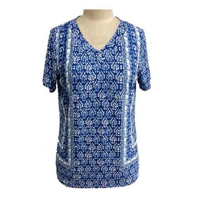 Women's knitted full printing V neck blouse