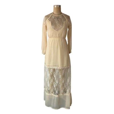 Ladies lace panel maxi dress with lace trim on seam