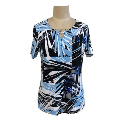 Ladies printed ITY round neck with metal trim