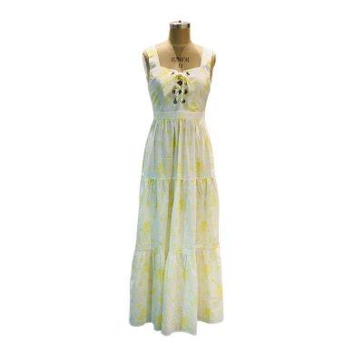 Ladies printed maxi dress with laced up