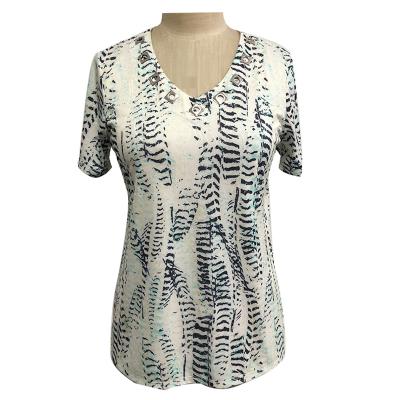 Knitted full printing V neck blouse