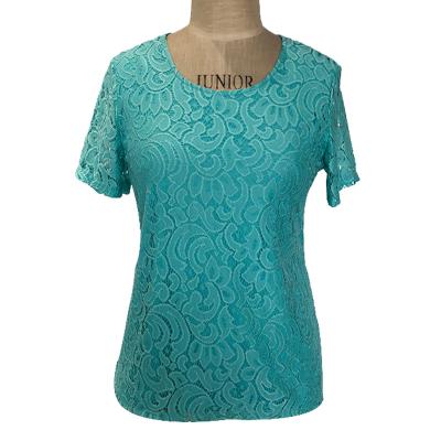 Ladies fashion nylon lace round neck top