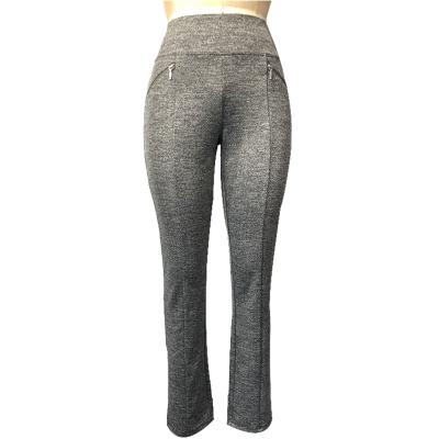 Ladies herringbone textured jacquard casual pant with zip trim