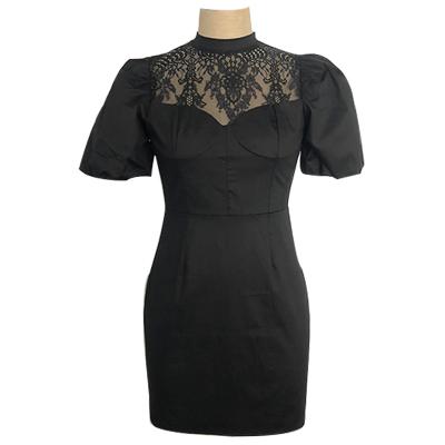 Ladies lace bodice midi dress with puff sleeve