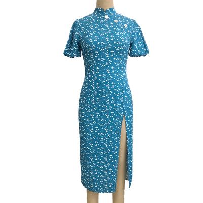 Ladies printed slim maxi dress with slit side