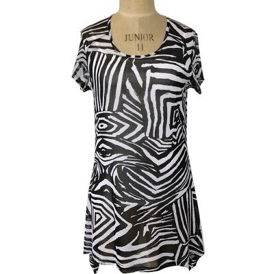 Ladies zebra printed mesh short sleeve twinsets