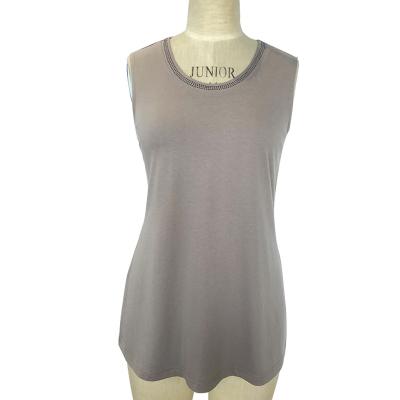 Women's modal round neck top with neck hot fix