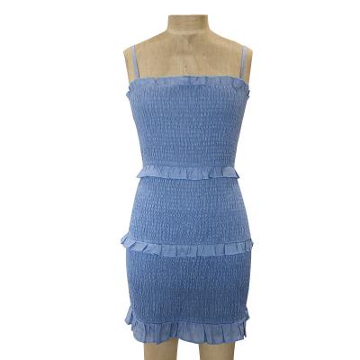 Women's smocked linen midi dress.